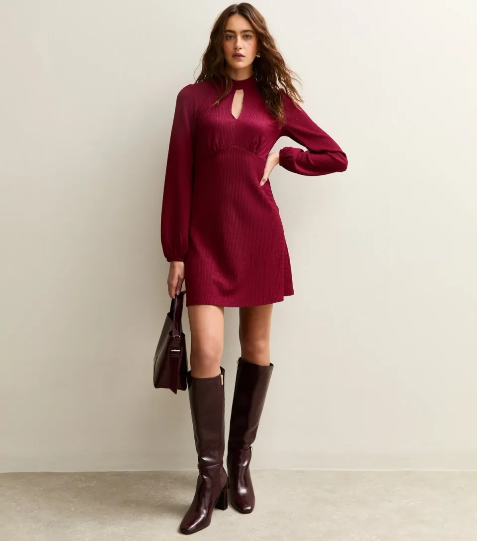 Women's Dark Burgundy Keyhole Mini Dress
