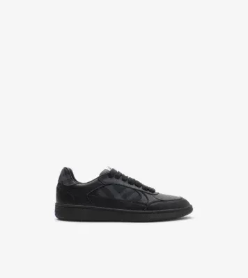 Leather and Check Terrace Sneakers​ in Black/storm blue