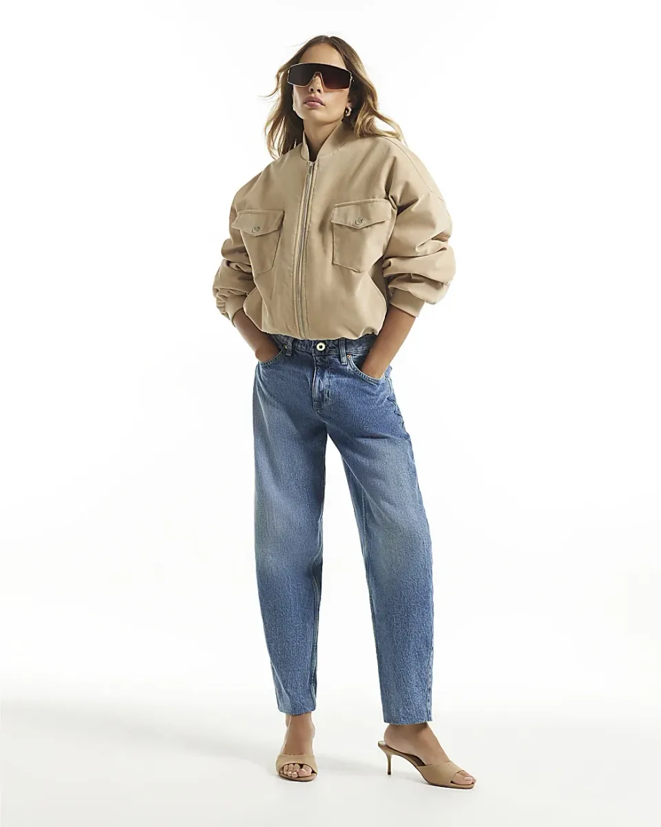 Pressed Seam Barrel Leg Jeans