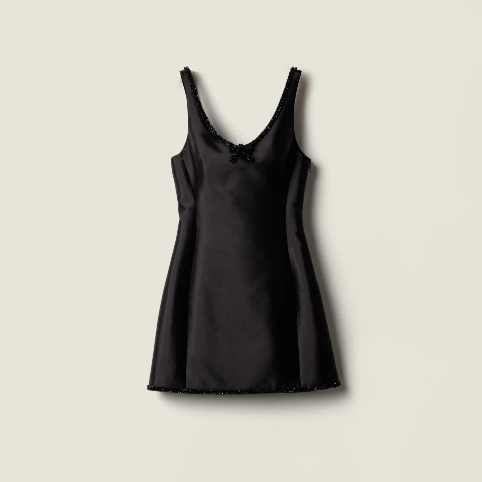 Embroidered silk and wool mini-dress