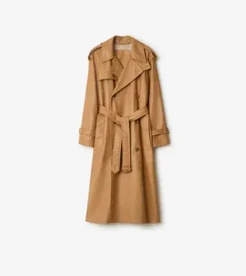 Long Leather Castleford Trench Coat in Sepia brown