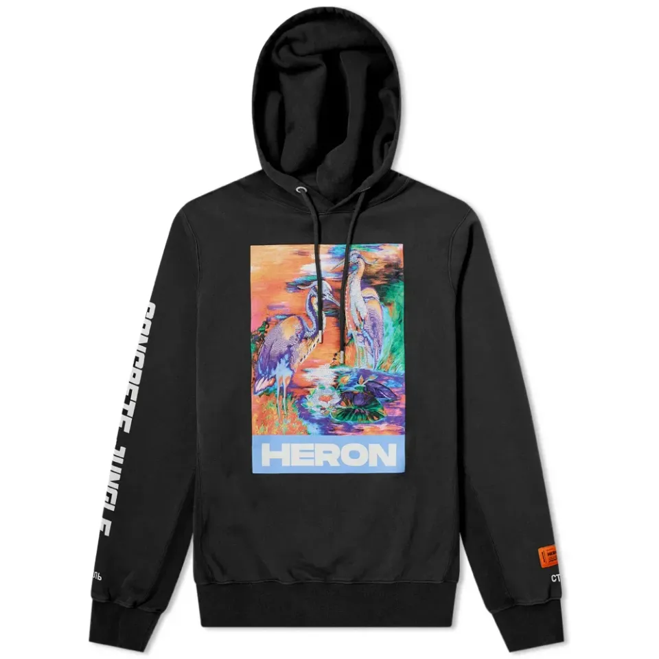 Heron Water Colours Print & Embroidery Popover Hoody