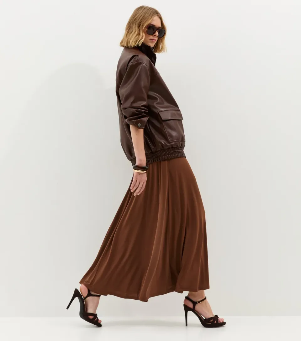 Women's Dark Brown Midweight Jersey Full Skirt
