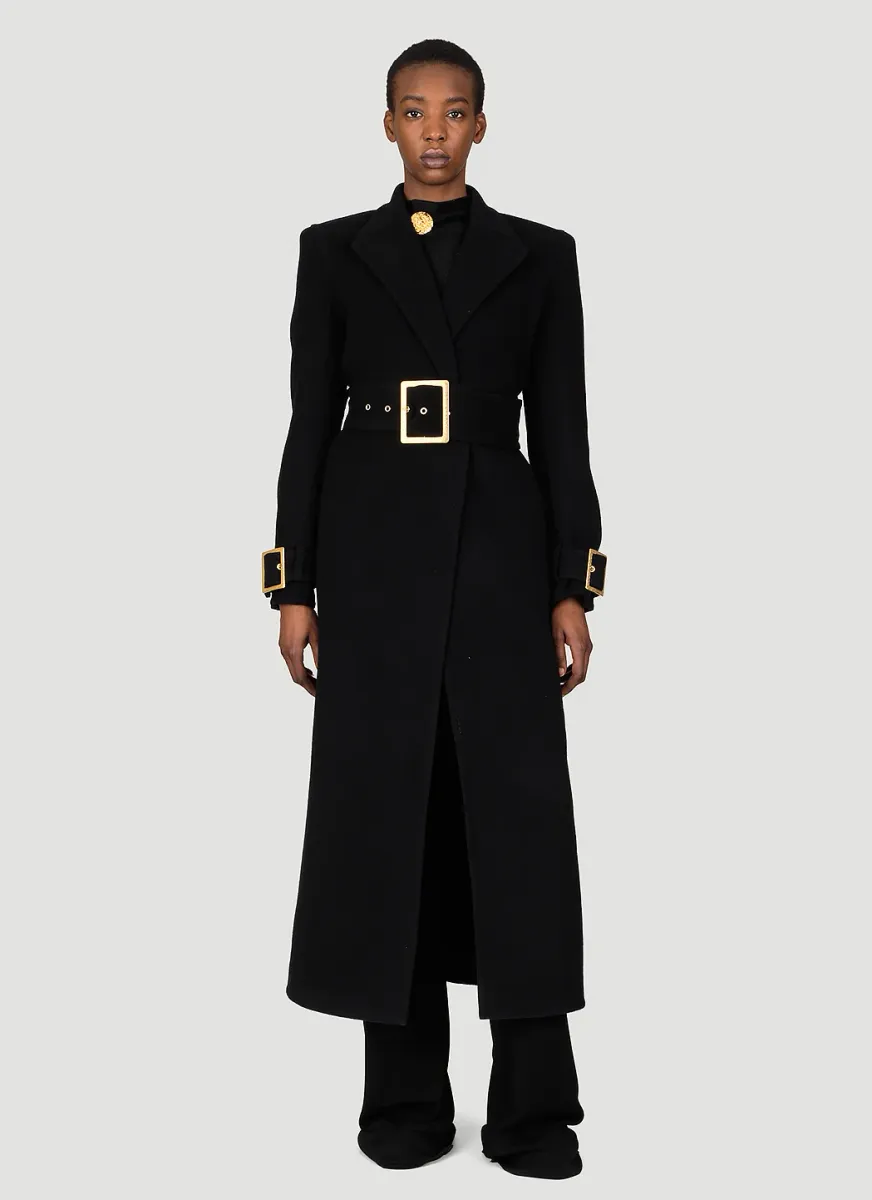 Belted Double-Breasted Wool Long Coat