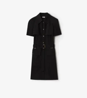 Wool Trench Dress in Black