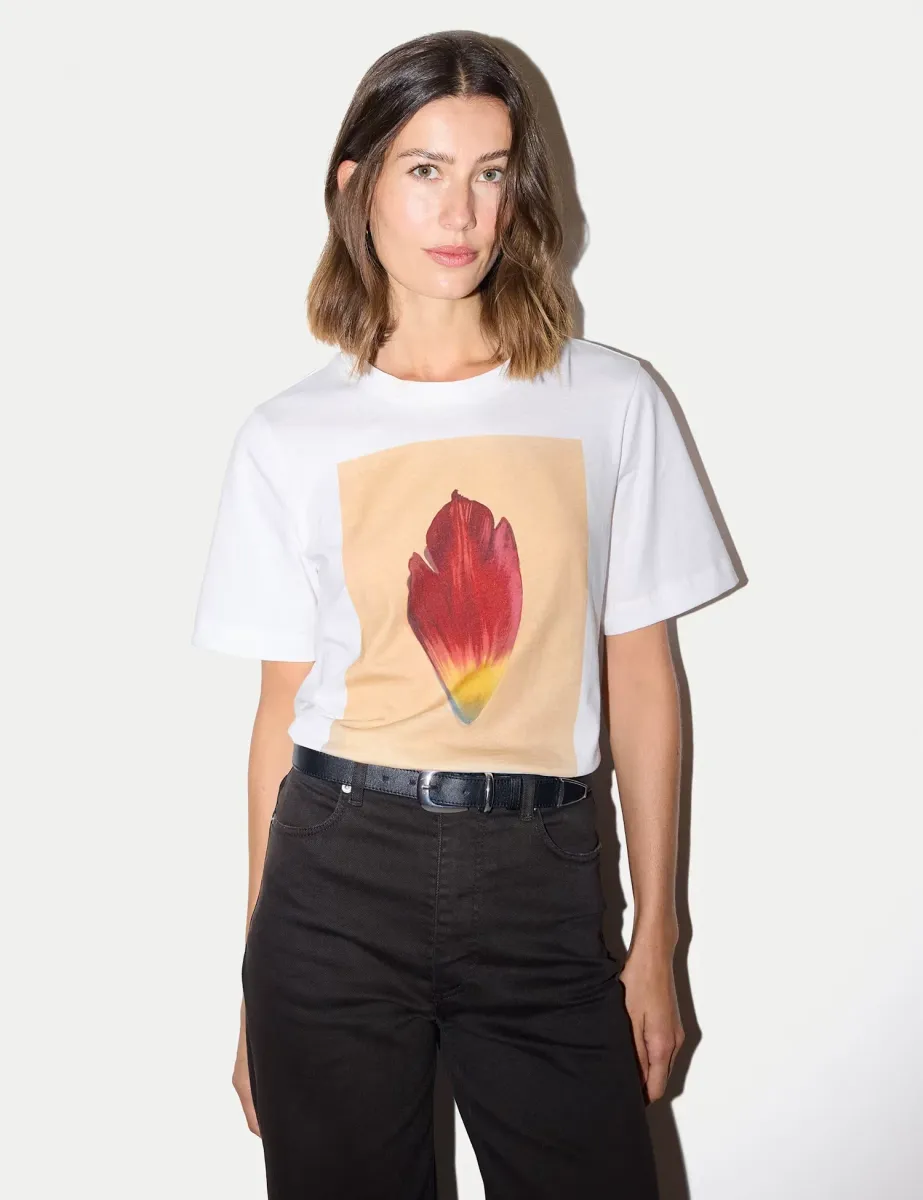 Pure Cotton Printed Round Neck Relaxed T-Shirt
