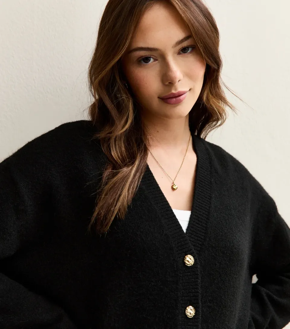 Women's Maternity Black Boyfriend V-Neck Cardigan