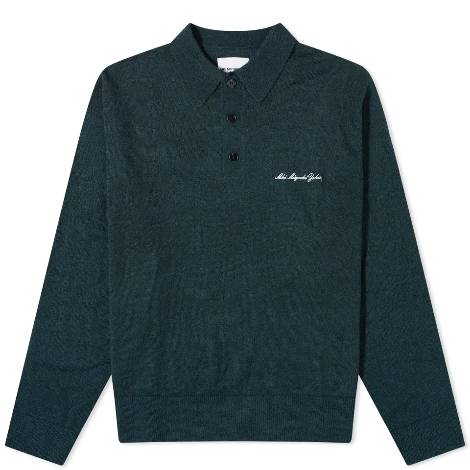 Long Sleeve Lightweight Mohair Knit Polo