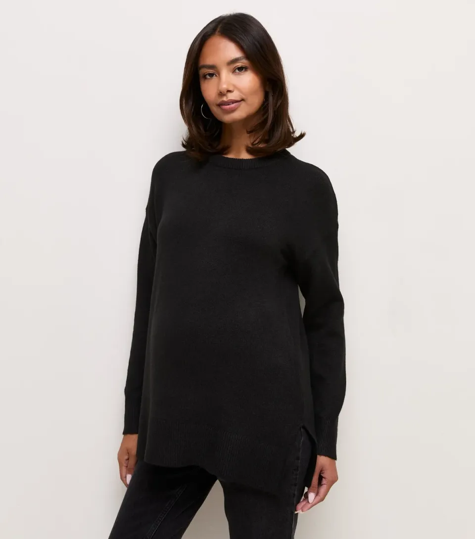 Women's Maternity Black Knitted Side Split Jumper