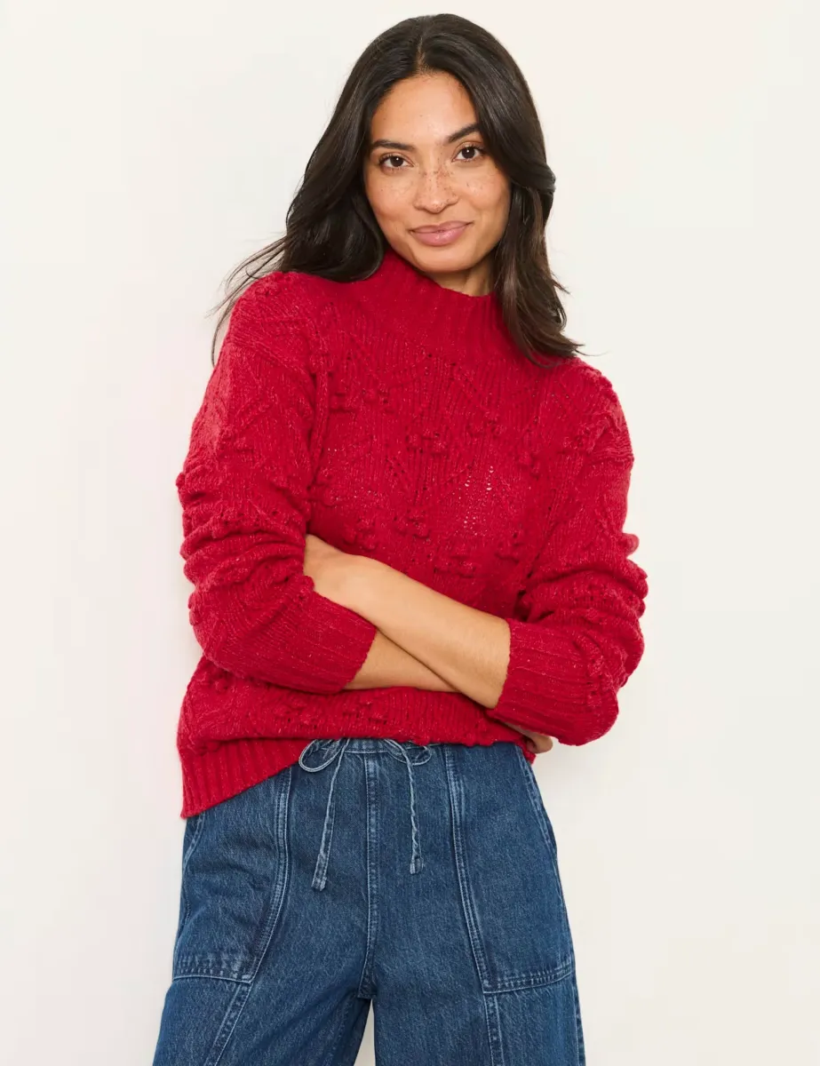 Wool Blend Textured Funnel Neck Jumper