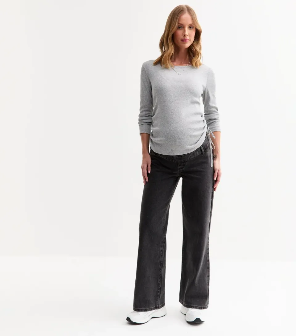 Women's Maternity Black Over Bump Adalae Wide Leg Jeans
