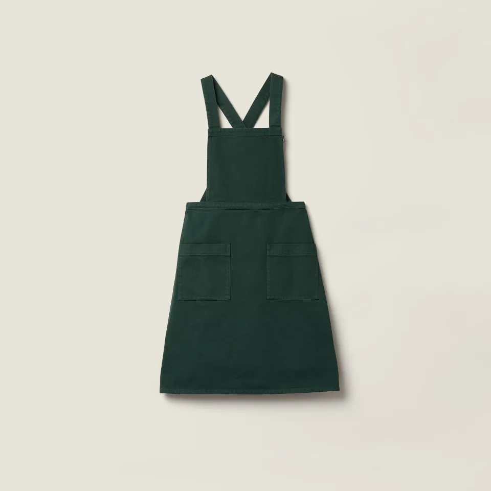 Garment-dyed gabardine apron dress