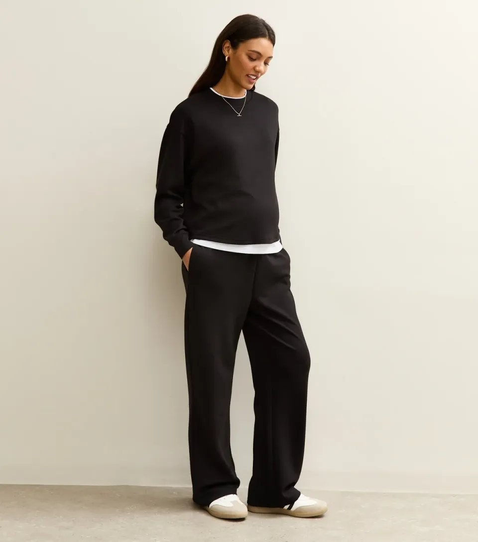 Women's Maternity Premium Black Jersey Wide Leg Joggers