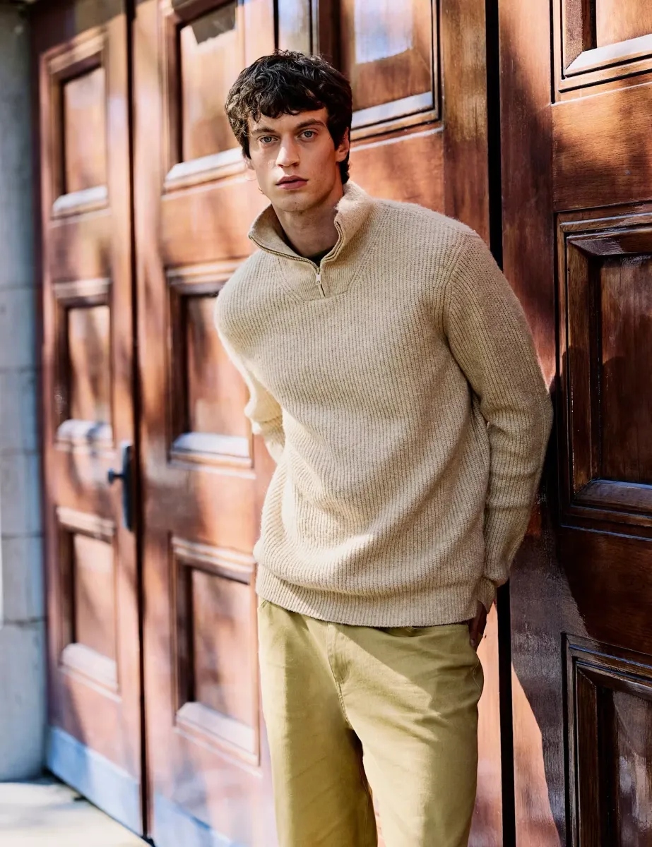Textured Half Zip Jumper Stone