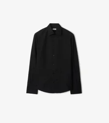 Slim Fit Cotton Silk Tuxedo Shirt in Black