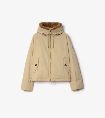 Shearling Trim Gabardine Hooded Jacket in Hamper beige - Men, Cotton Gabardine