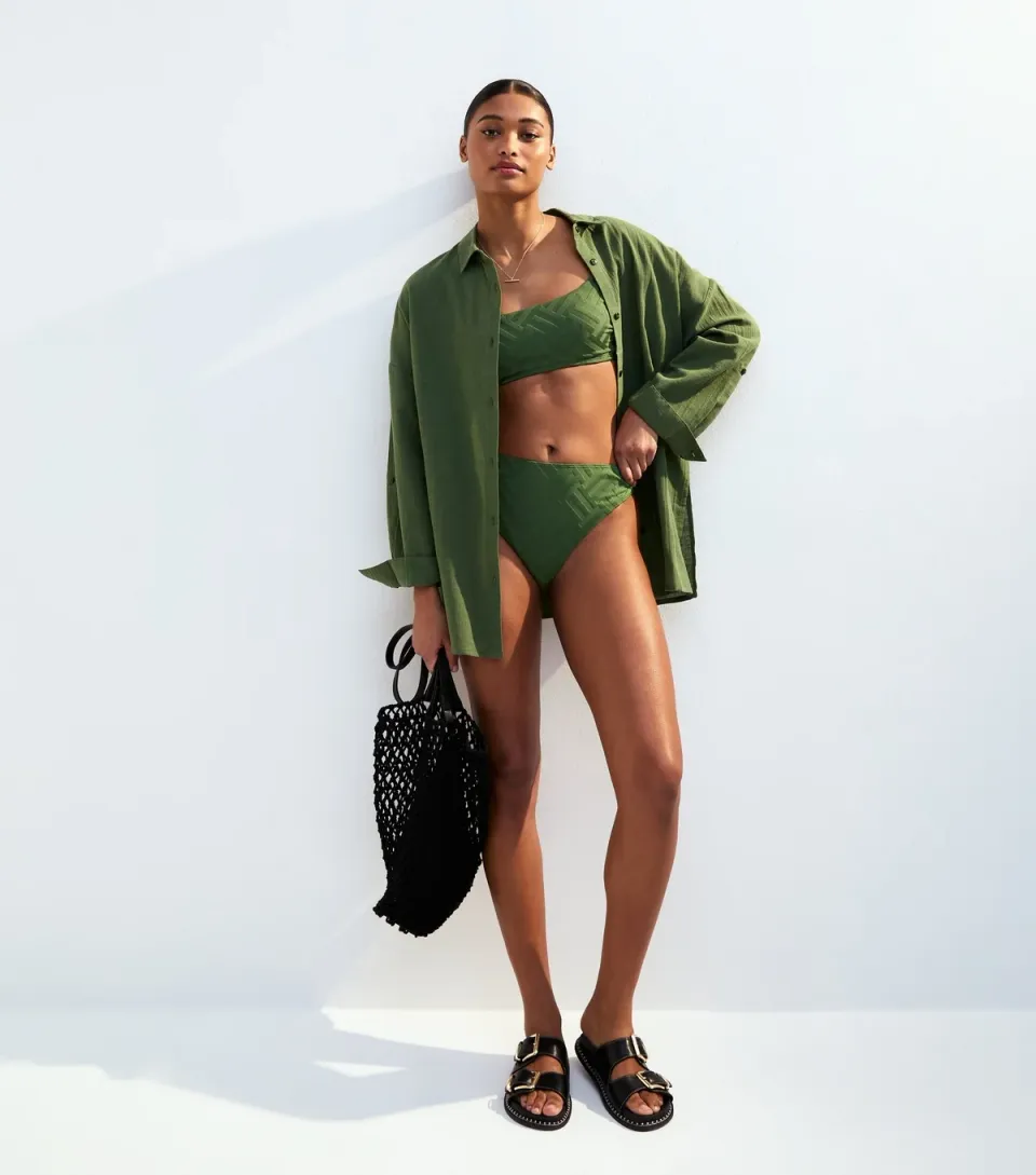 Women's Khaki Monogram High Waisted Bikini Bottoms