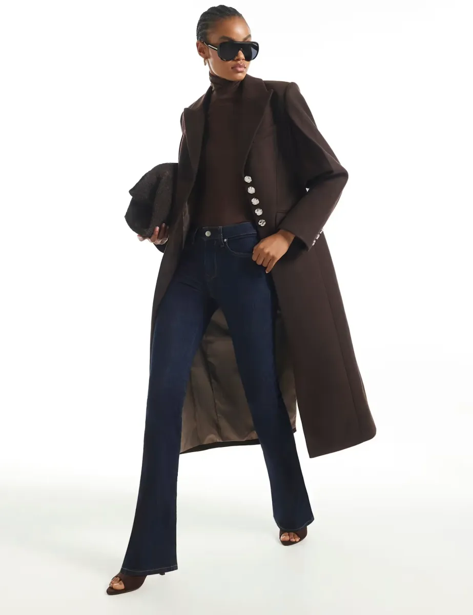 Back Cinch Single Breasted Longline Coat Brown