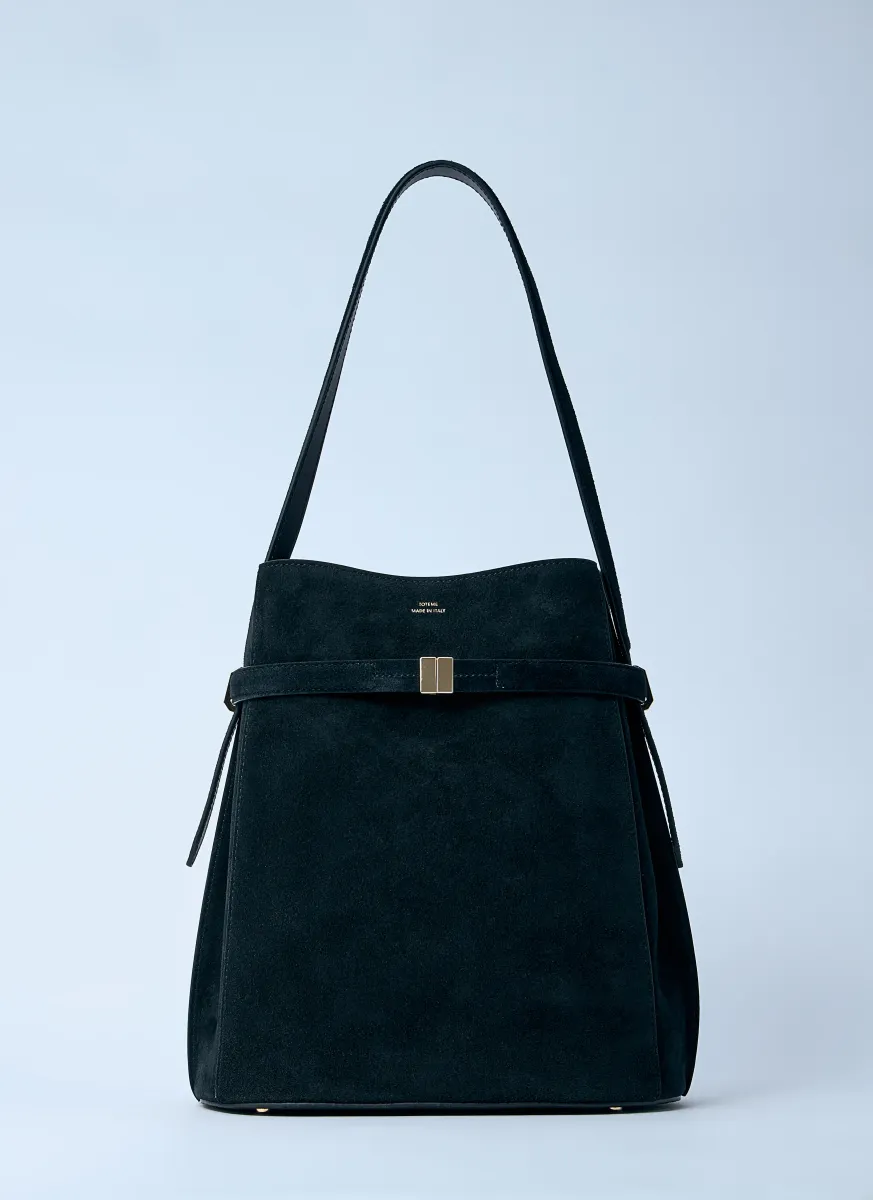 Belted Suede Bucket Bag