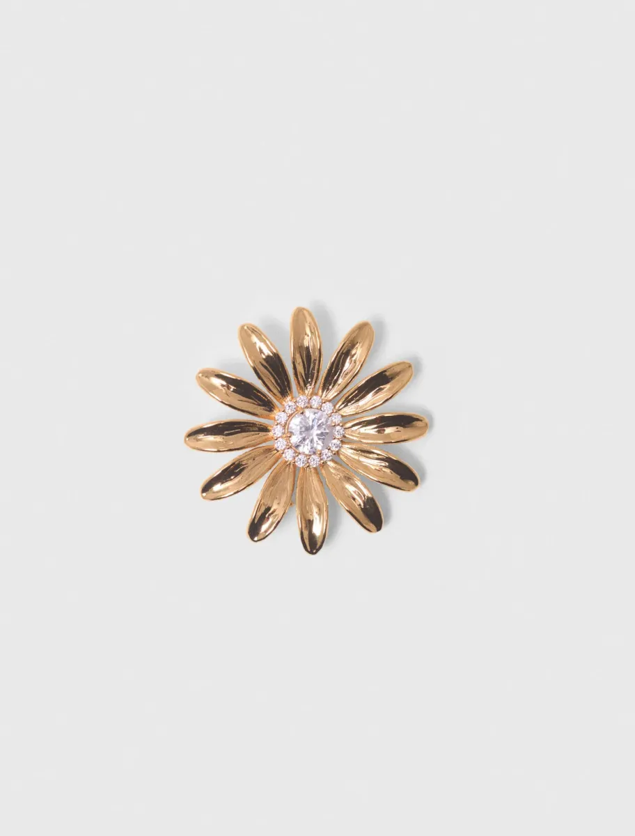 Gold rhinestone flower brooch