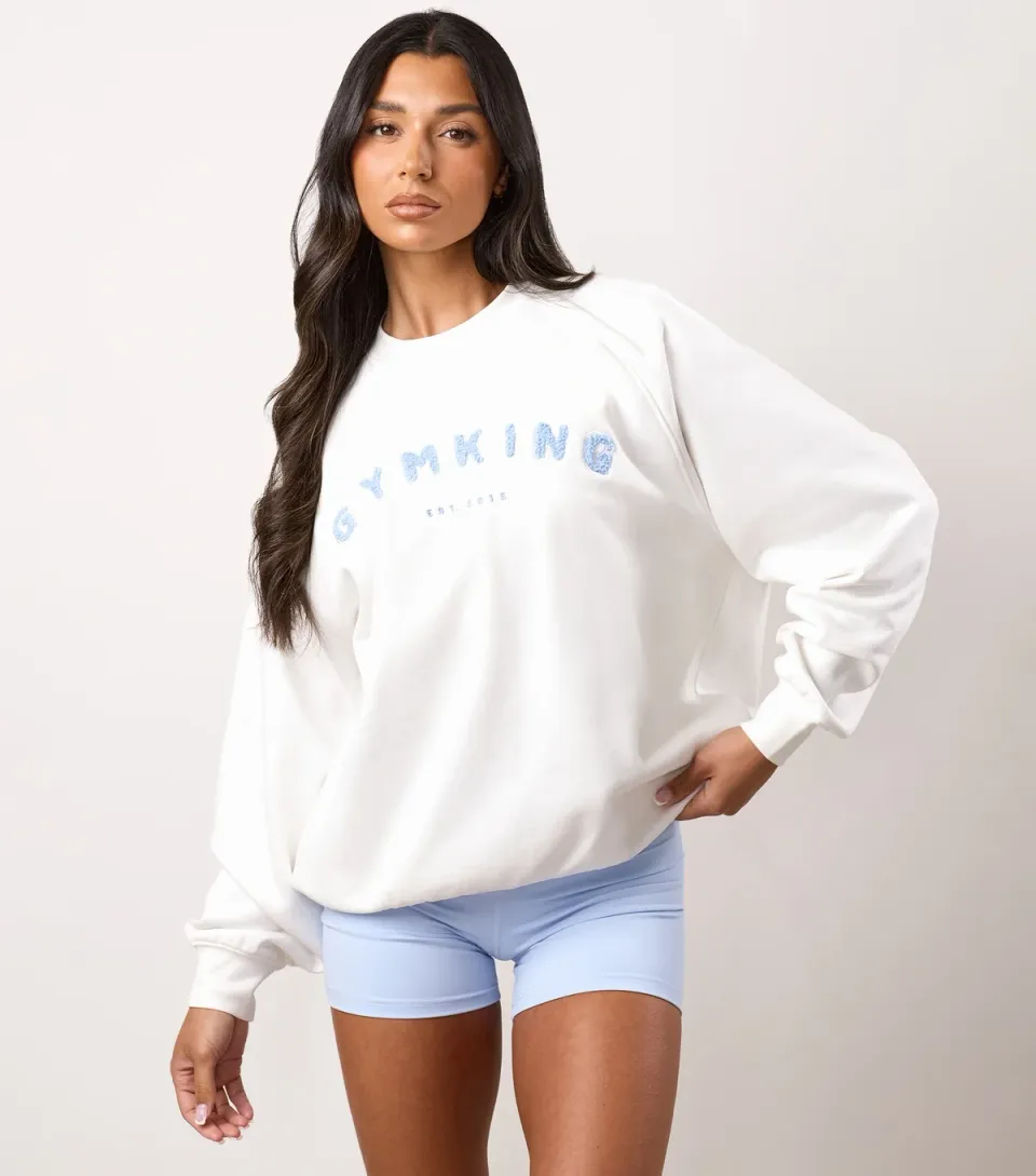 Women's White Shadow Contrast Logo Oversized Sweatshirt