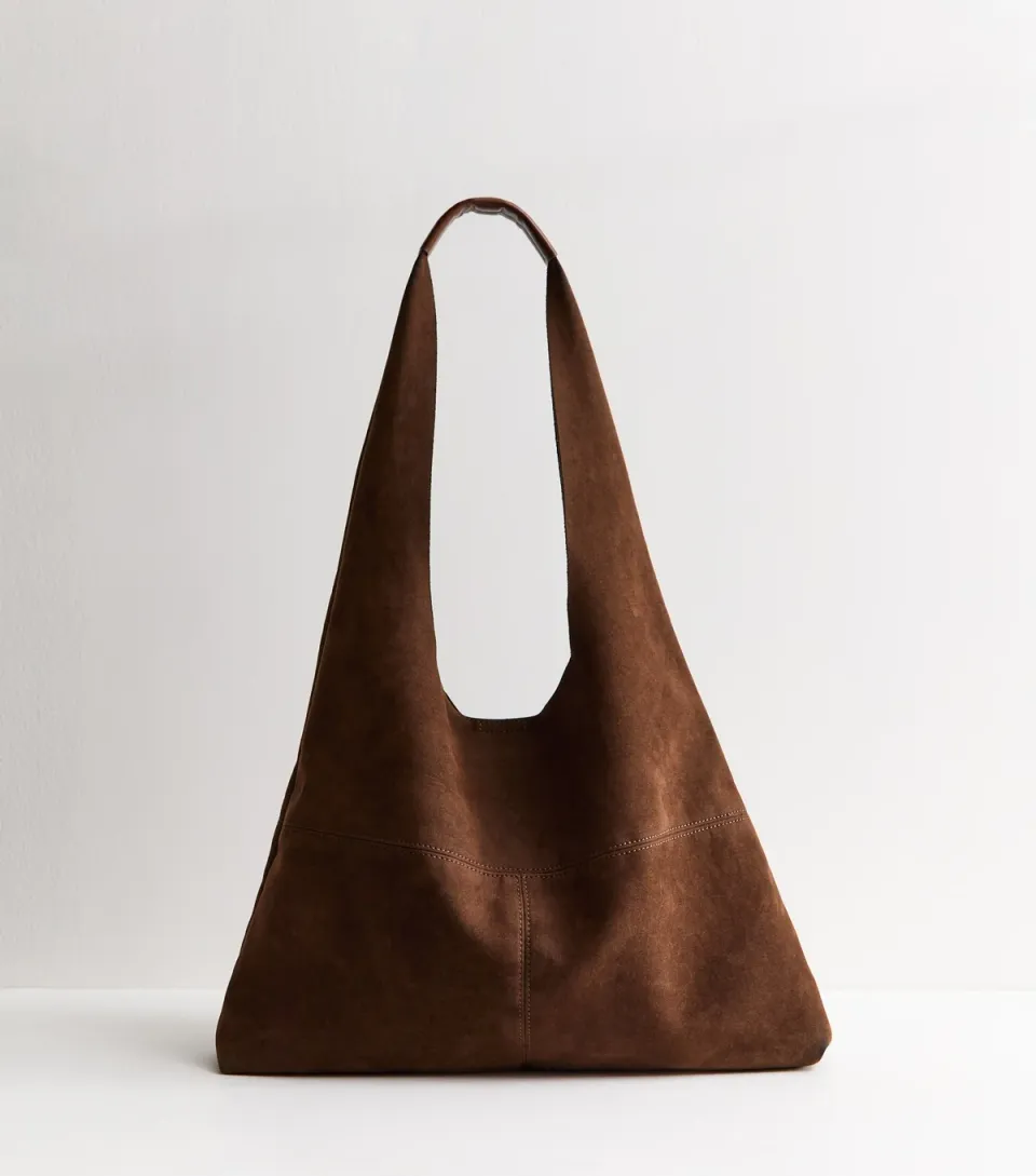 Tan Faux Suede Slouchy Hobo Tote Bag
