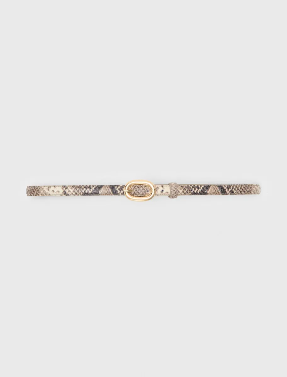 Slim python-effect leather belt