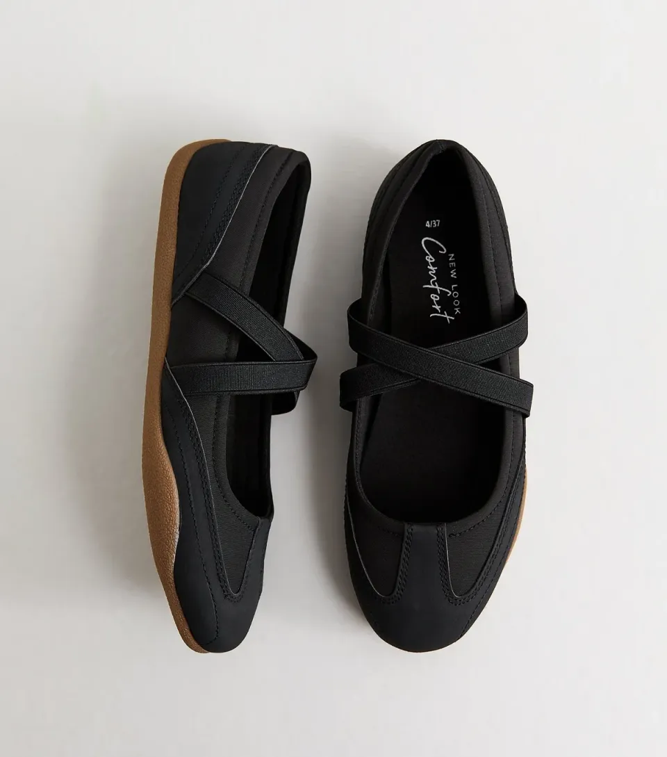 Women's Black Faux Leather Sports Ballet Flats Vegan