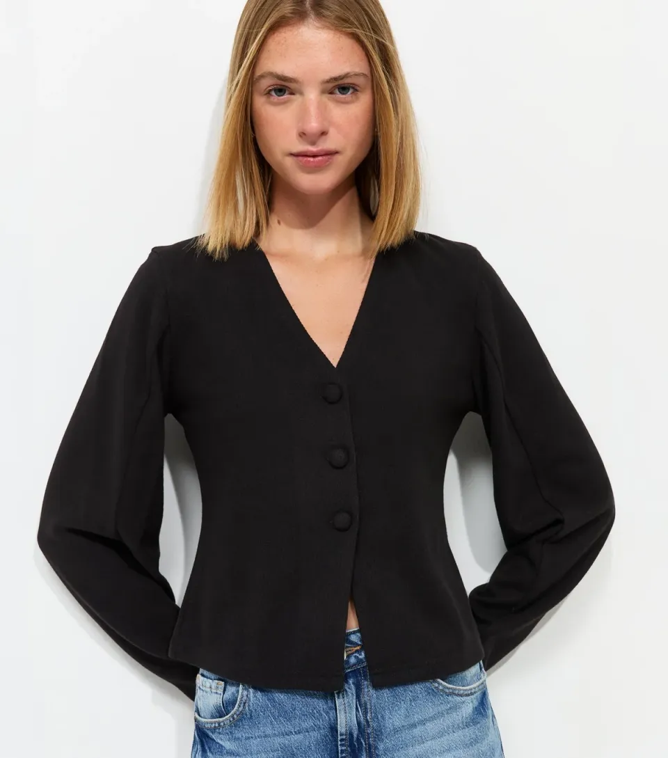 Women's Black Soft Touch V Neck Cardigan