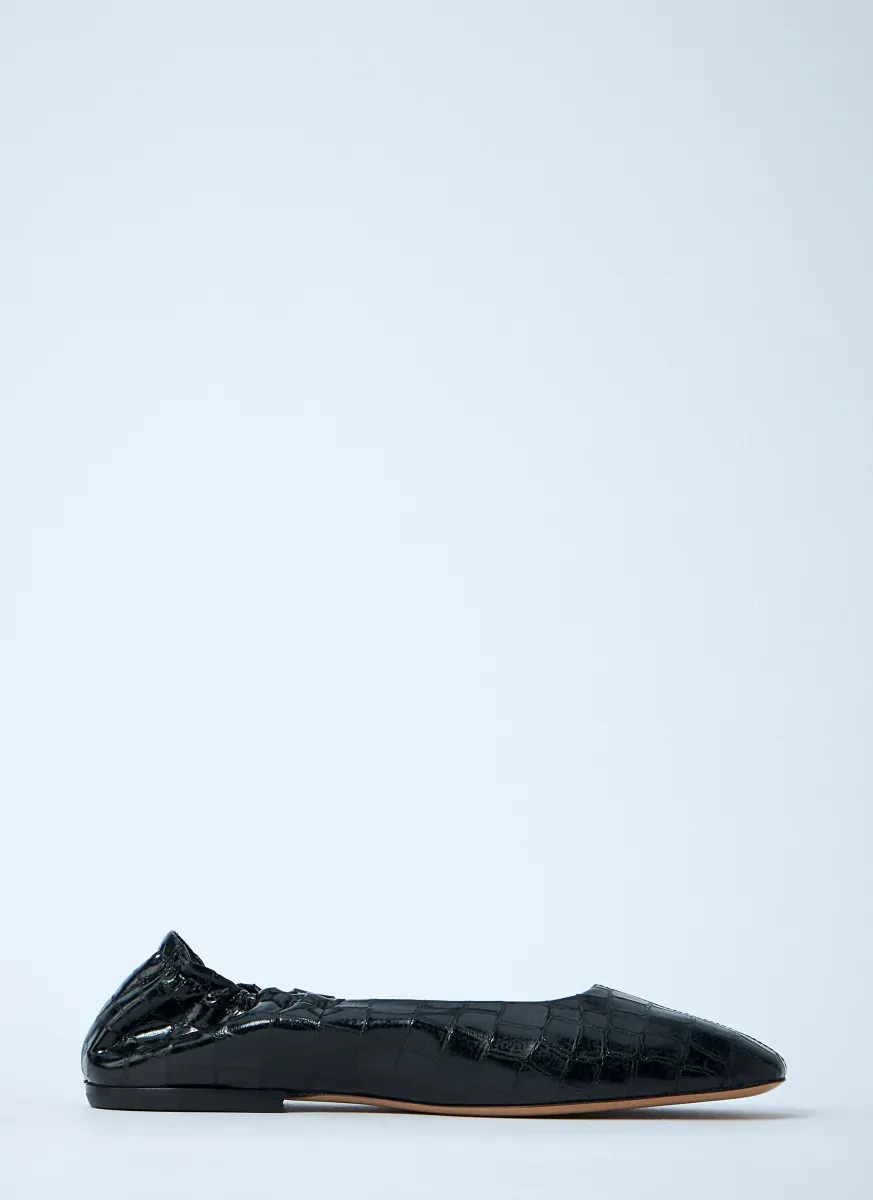 Croc-Embossed Ballerina Flats