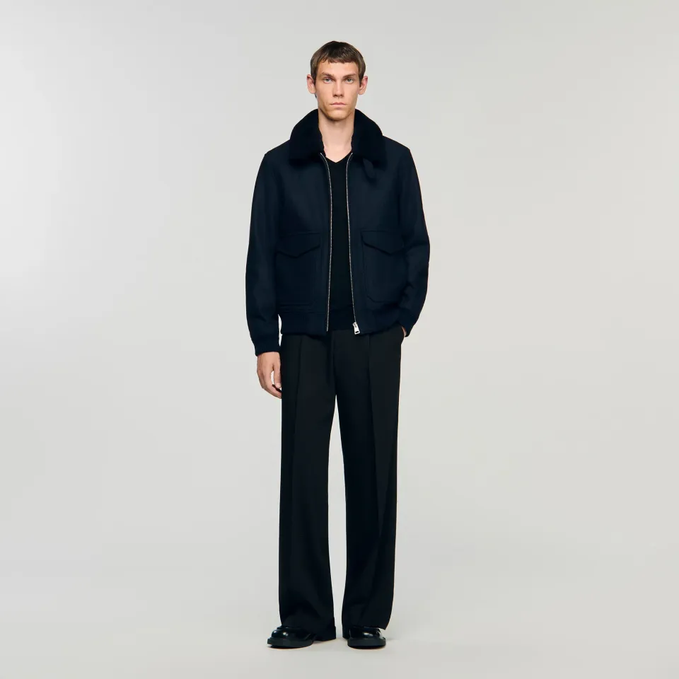 Wool aviator jacket with shearling