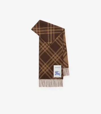Check Cashmere Scarf in Treacle brown