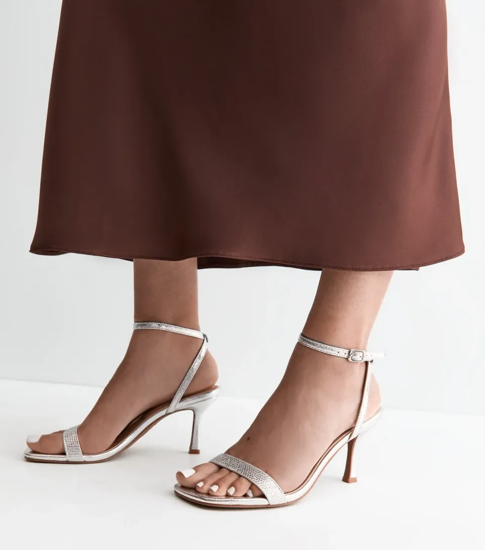 Women's Silver Faux Leather Embellished Front Strap Sandals Vegan