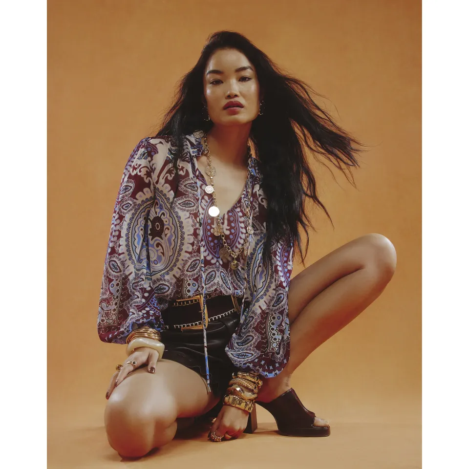 Burgundy Paisley Print Sheer Blouse