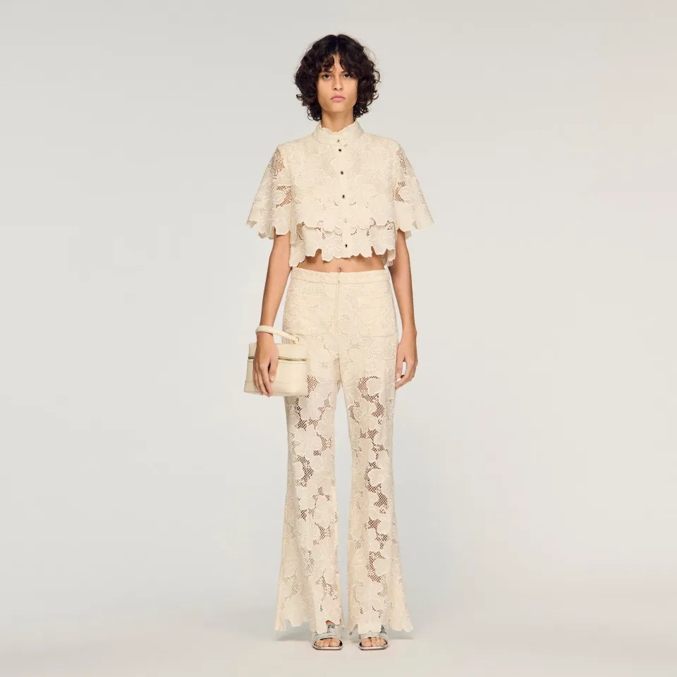 Cropped floral guipure shirt