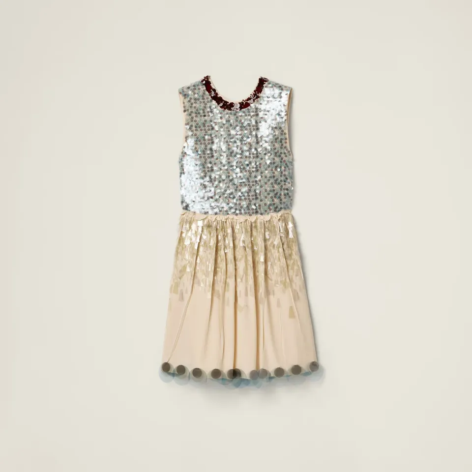 Embroidered marocain dress