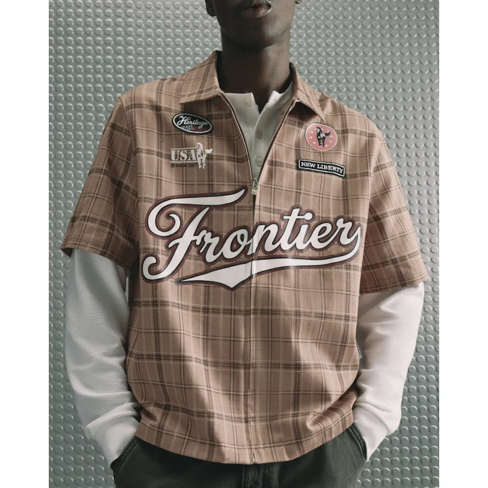 Cotton Check Western Zip Up Shirt