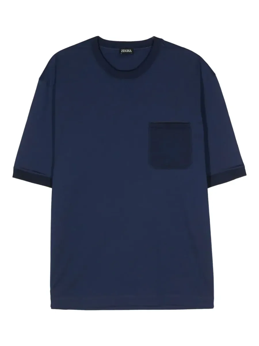 Men Ribbed-Trim Cotton T-Shirt Blue