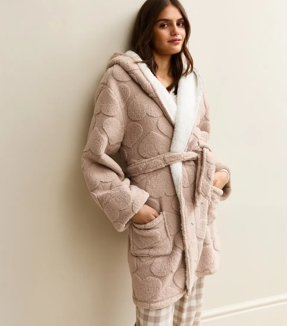 Women's Mink Heart Pattern Hooded Dressing Gown