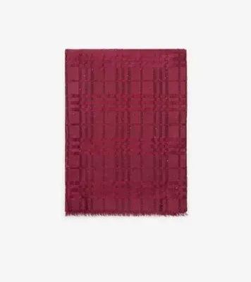 Wide Check Silk Wool Cashmere Scarf in Ripple red