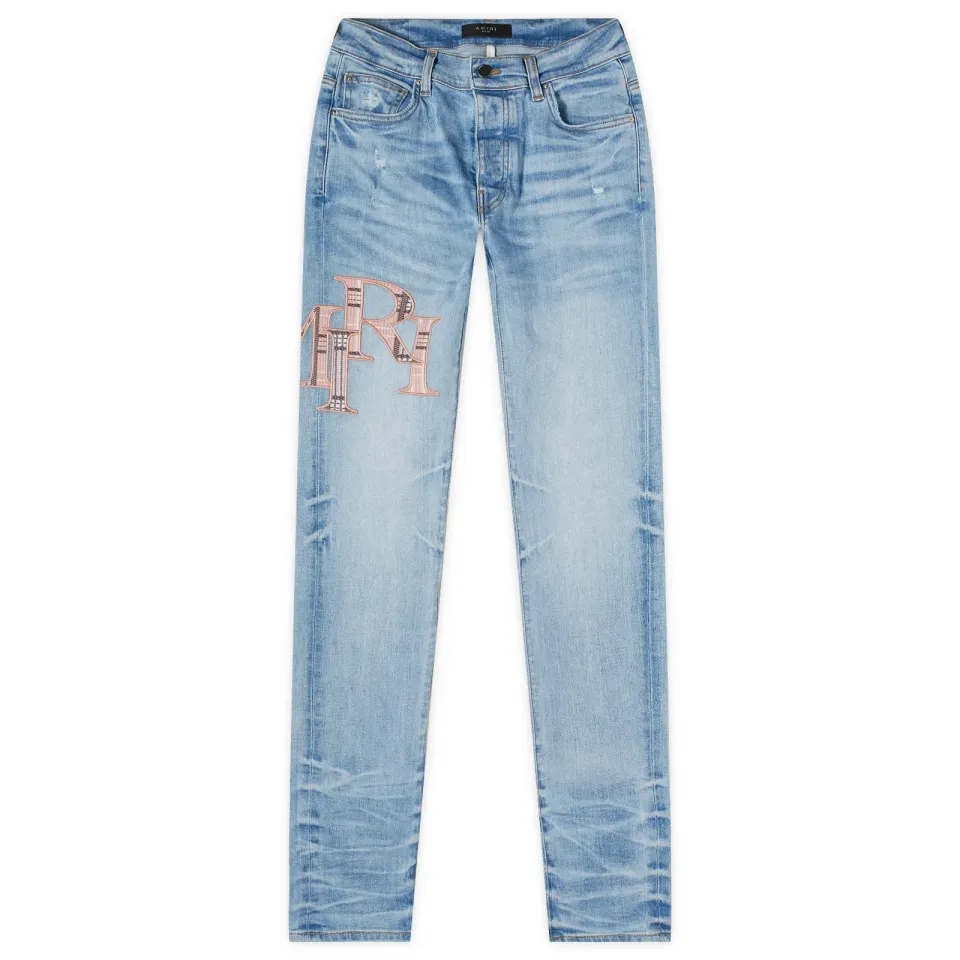 Plaid Staggered Logo Jeans