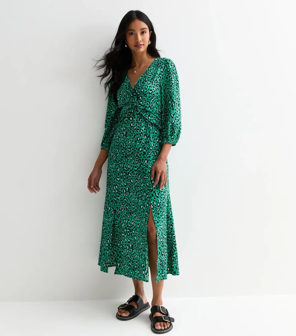 Women's Green Leopard-Print Maxi Dress