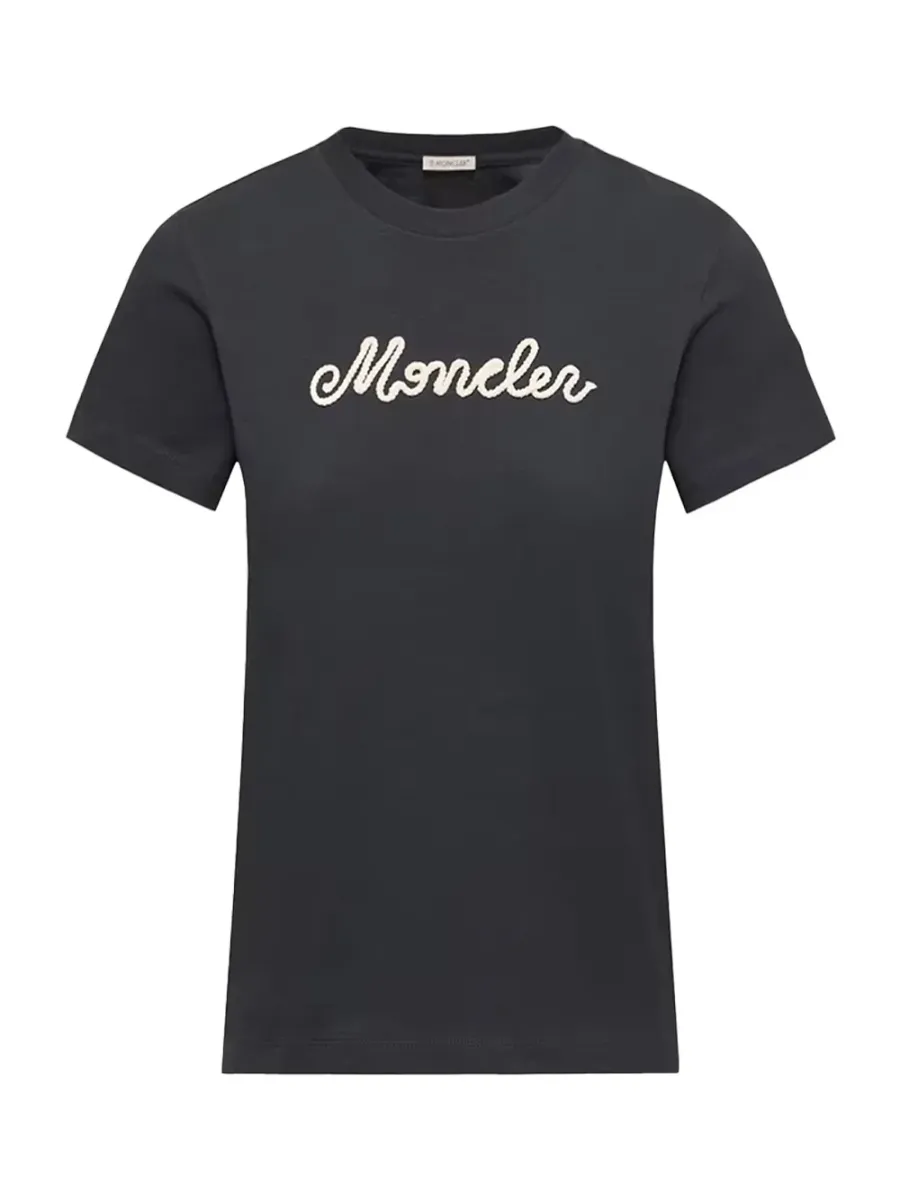 Women Logo Embroidery Cotton T-Shirt Navy
