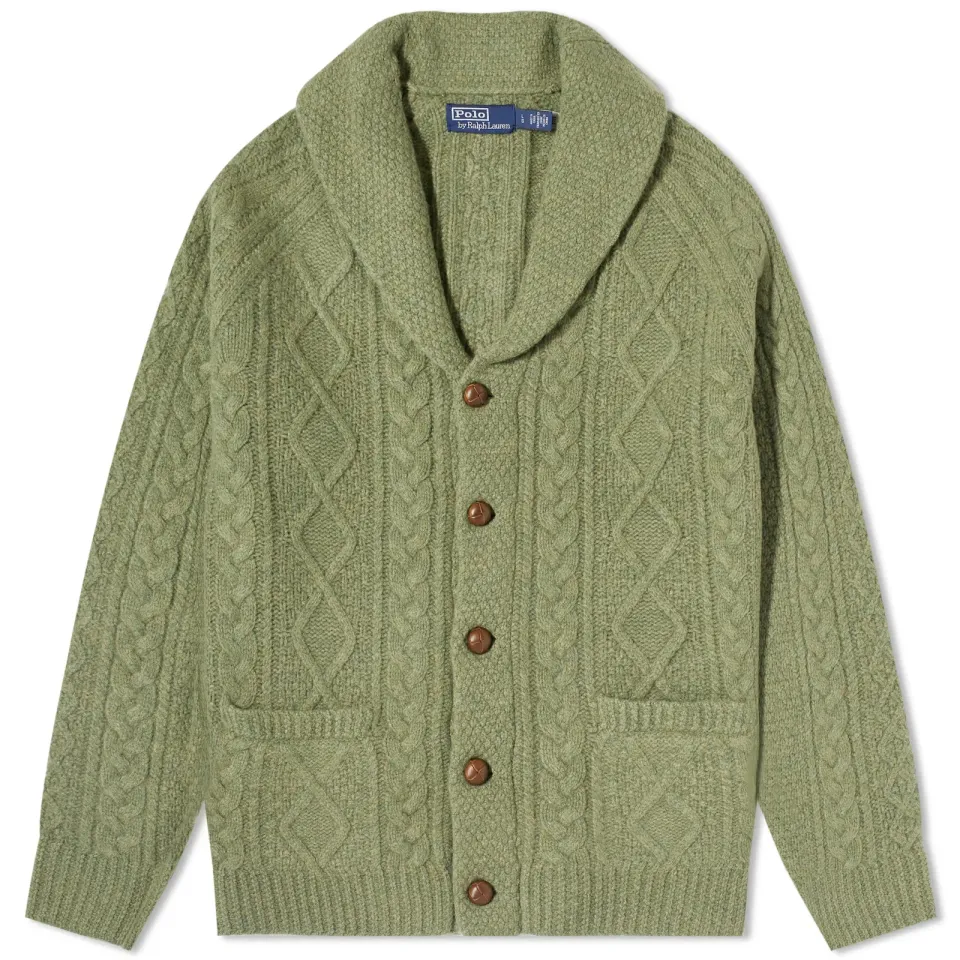 Aran Cable Shawl Collar Cardigan