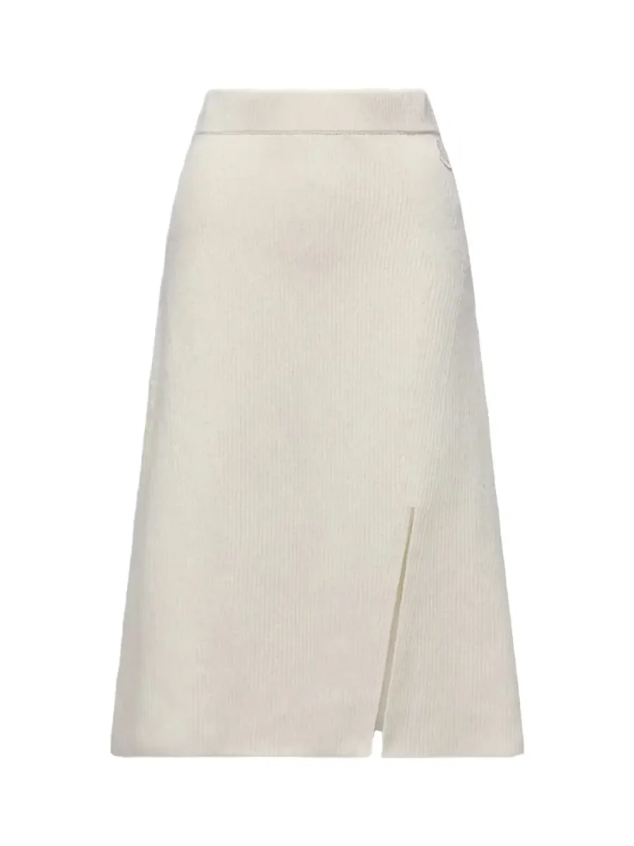 women ribbed side-split midi skirt Off-white