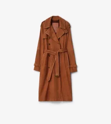 Long Nubuck Castleford Trench Coat in Ginger brown - Women, Leather