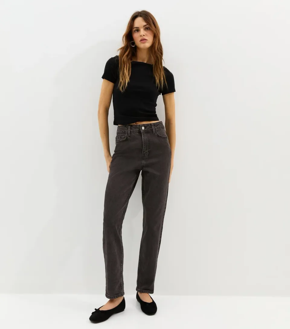 Women's Washed Black Mom Ankle Grazer Jeans
