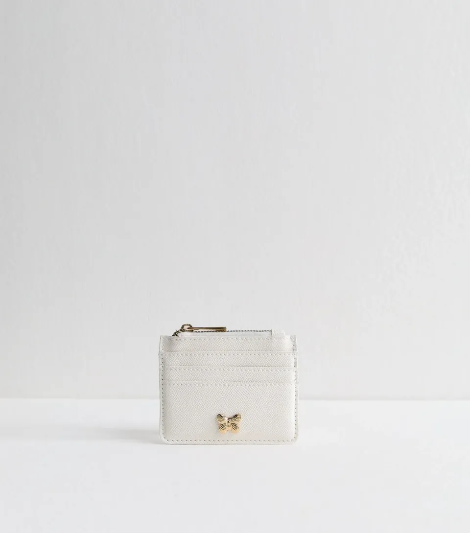 Cream Grained Faux Leather Butterfly Cardholder