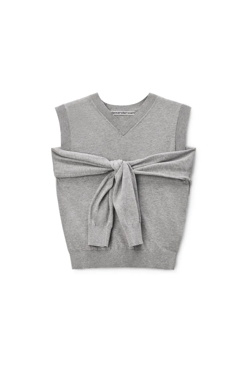 Layered V-Neck Vest with Tie-Front Cardigan Detail