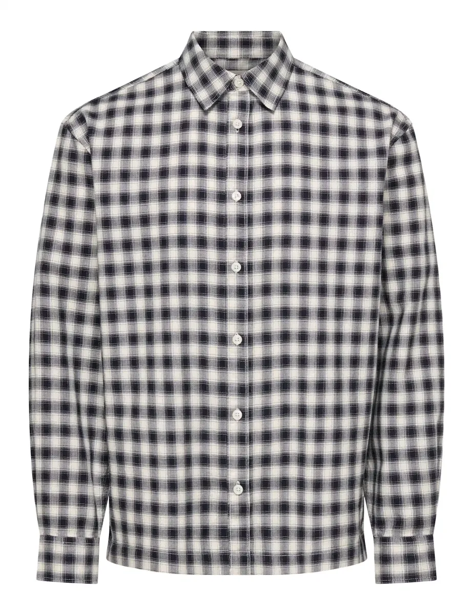 Regular Fit Brushed Cotton Checked Shirt Dark Navy Mix